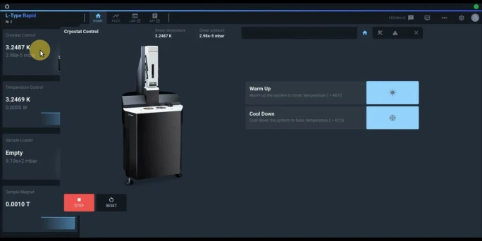 Cryostat Control in kiutra.io mit Warm-up und Cool-down