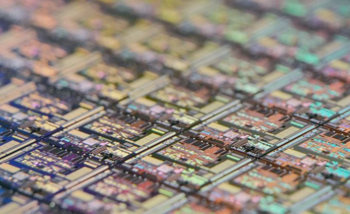 Close-up of patterned silicon wafers