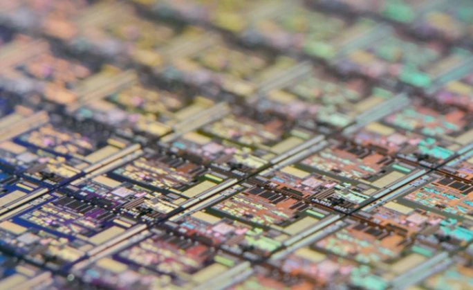 Close-up of patterned silicon wafers