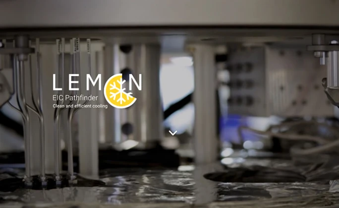 LEMON project logo over a close-up of cryostat wiring, tagline Clean and efficient cooling.