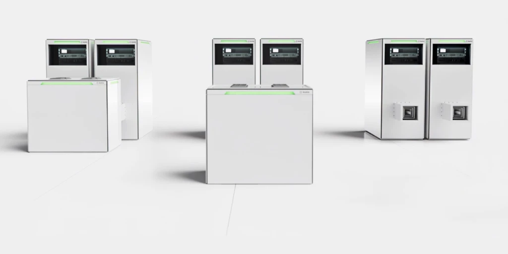 Three X-Type base configurations side by side, each with two cooling modules on one payload module