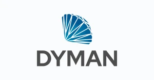 Dyman project logo: a faceted blue gem icon above the wordmark Dyman