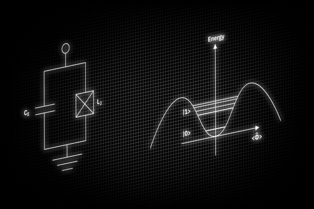 Schematic depiction of a Q-Bit State in an Energy Diagram and as an electronic circuit