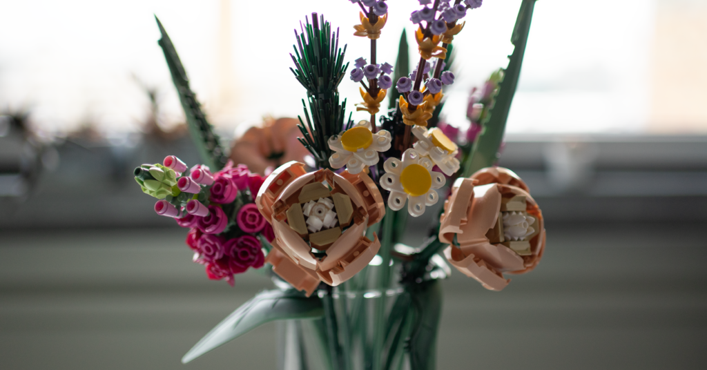 bunch of lego flowers to celebrate new starters and babies