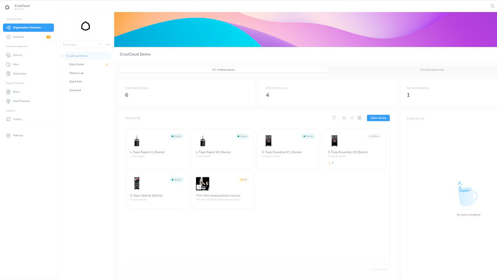 Screenshot of the CryoClould organizational view.